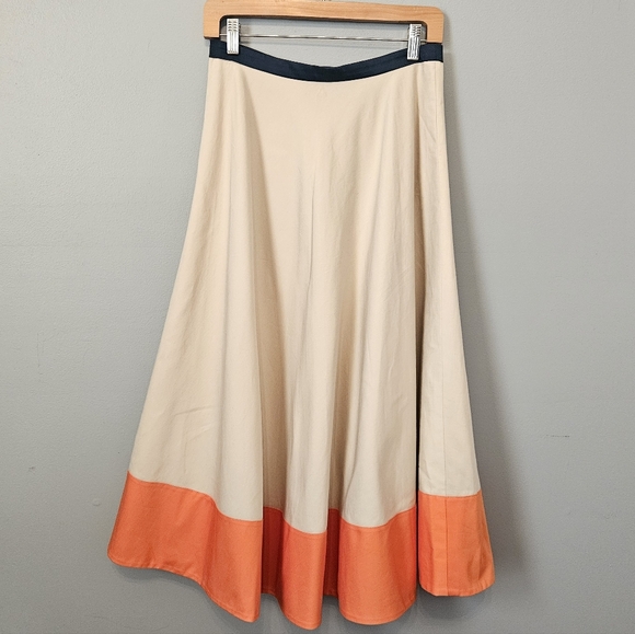 Akris Punto Dresses & Skirts - Akris Punto Color Block Cotton Gabardine Midi Skirt A-Line Size 6 Beige Khaki